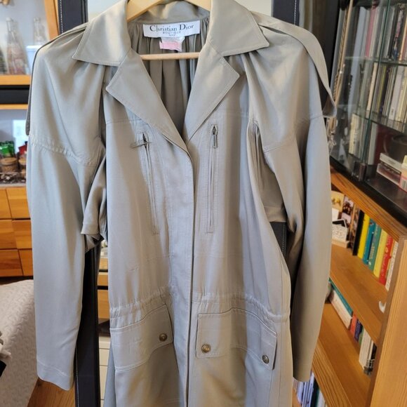VINTAGE CHRISTIAN DIOR SILK SCANDI CROPPED TRENCH SIZE 38 - Picture 1 of 4